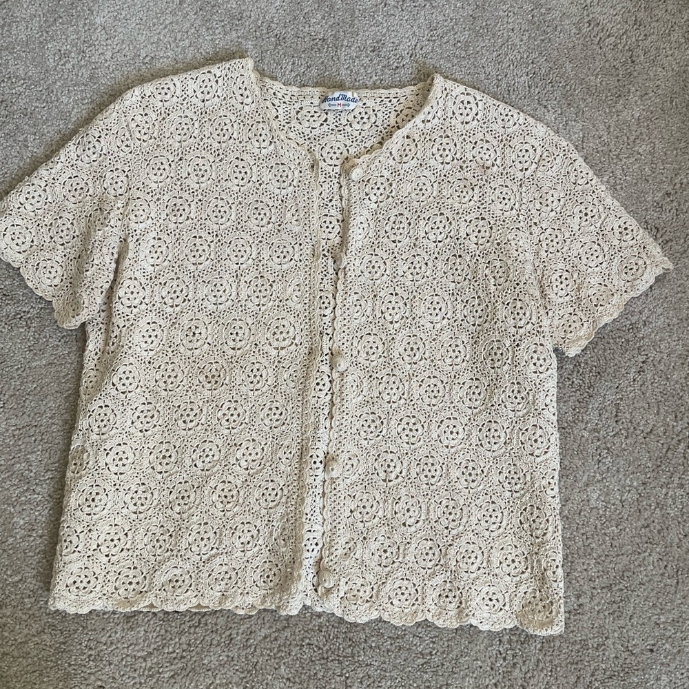 Button Up Crochet Fine Knit Top